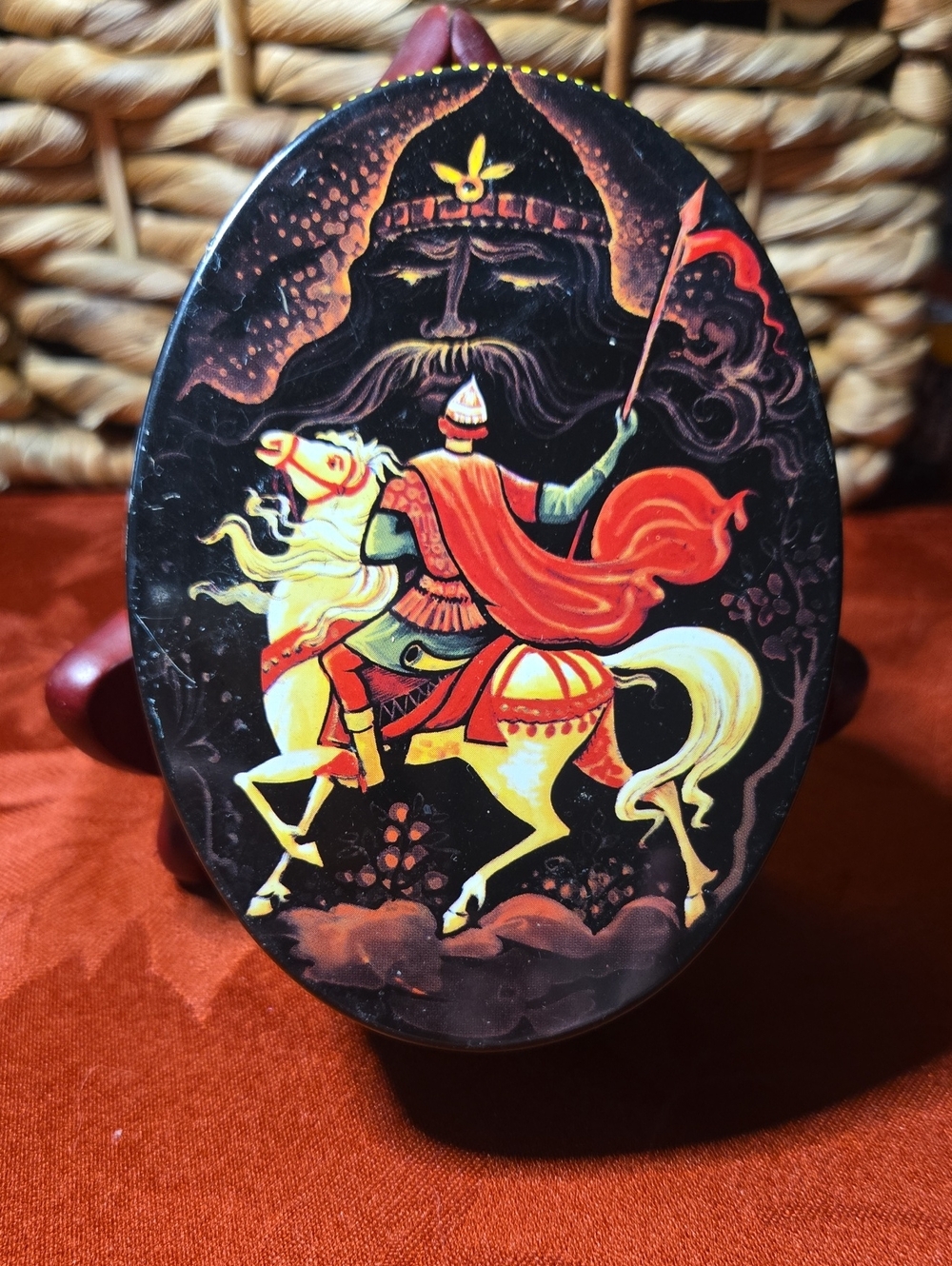 Fricke & Nacke West Germany Tin Box Featuring A Russian Warrior On Horseback